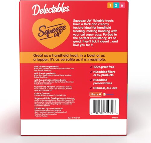 Delectables Squeeze Up Variety Pack, Creamy Squeezable Puree, Lickable Wet Cat Treats, Grain Free, No Added Fillers, No by-Products, No Added Preservatives, 0.5 Ounces Tube, 72 Tubes Total - Image 5