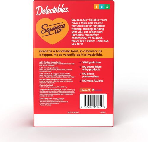 Delectables Squeeze Up Variety Pack, Creamy Squeezable Puree, Lickable Wet Cat Treats, Grain Free, No Added Fillers, No by-Products, No Added Preservatives, 0.5 Ounces Tube, 72 Tubes Total - Image 13
