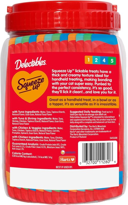 Delectables Squeeze Up Variety Pack, Creamy Squeezable Puree, Lickable Wet Cat Treats, Grain Free, No Added Fillers, No by-Products, No Added Preservatives, 0.5 Ounces Tube, 72 Tubes Total - Image 18