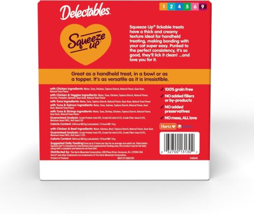 Delectables Squeeze Up Variety Pack, Creamy Squeezable Puree, Lickable Wet Cat Treats, Grain Free, No Added Fillers, No by-Products, No Added Preservatives, 0.5 Ounces Tube, 72 Tubes Total - Image 22