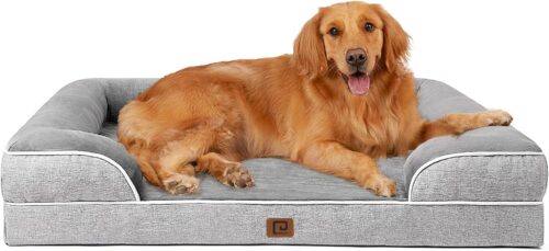 EHEYCIGA Orthopedic Dog Beds for Extra Large Dogs, Waterproof Memory Foam XL Pet Bed with Sides, Non-Slip and Egg-Crate Foam Big Dog Couch Bed with Washable Removable Cover, Grey