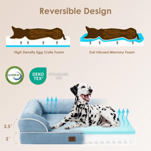 EHEYCIGA Orthopedic Dog Beds for Extra Large Dogs, Waterproof Memory Foam XL Pet Bed with Sides, Non-Slip and Egg-Crate Foam Big Dog Couch Bed with Washable Removable Cover, Grey - Image 5