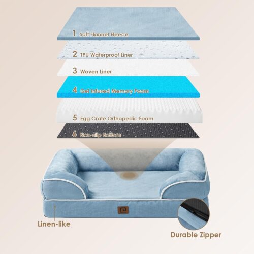 EHEYCIGA Orthopedic Dog Beds for Extra Large Dogs, Waterproof Memory Foam XL Pet Bed with Sides, Non-Slip and Egg-Crate Foam Big Dog Couch Bed with Washable Removable Cover, Grey - Image 6