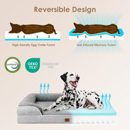 EHEYCIGA Orthopedic Dog Beds for Extra Large Dogs, Waterproof Memory Foam XL Pet Bed with Sides, Non-Slip and Egg-Crate Foam Big Dog Couch Bed with Washable Removable Cover, Grey - Image 14