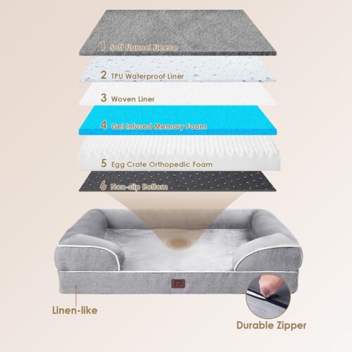 EHEYCIGA Orthopedic Dog Beds for Extra Large Dogs, Waterproof Memory Foam XL Pet Bed with Sides, Non-Slip and Egg-Crate Foam Big Dog Couch Bed with Washable Removable Cover, Grey - Image 15