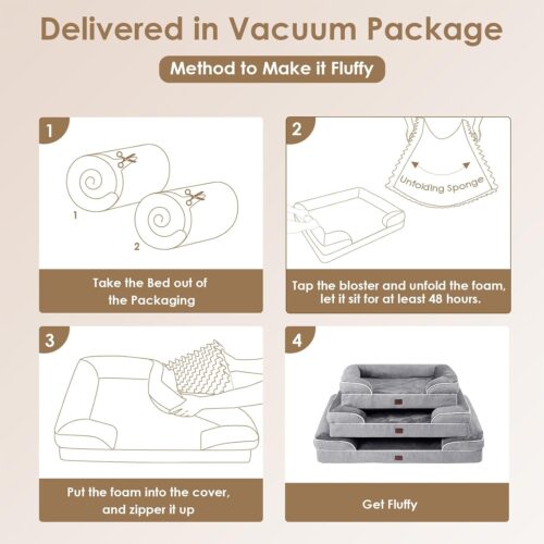 EHEYCIGA Orthopedic Dog Beds for Extra Large Dogs, Waterproof Memory Foam XL Pet Bed with Sides, Non-Slip and Egg-Crate Foam Big Dog Couch Bed with Washable Removable Cover, Grey - Image 17