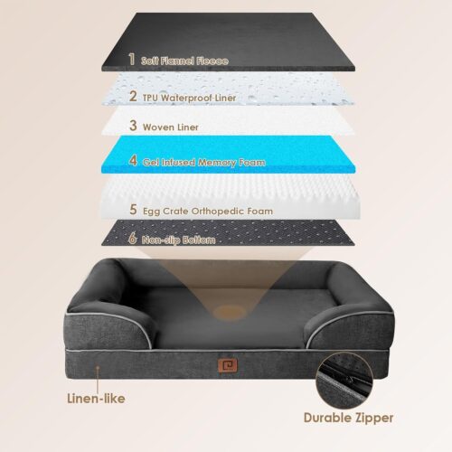 EHEYCIGA Orthopedic Dog Beds for Extra Large Dogs, Waterproof Memory Foam XL Pet Bed with Sides, Non-Slip and Egg-Crate Foam Big Dog Couch Bed with Washable Removable Cover, Grey - Image 32