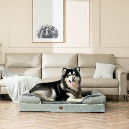 EHEYCIGA Orthopedic Dog Beds for Extra Large Dogs, Waterproof Memory Foam XL Pet Bed with Sides, Non-Slip and Egg-Crate Foam Big Dog Couch Bed with Washable Removable Cover, Grey - Image 104