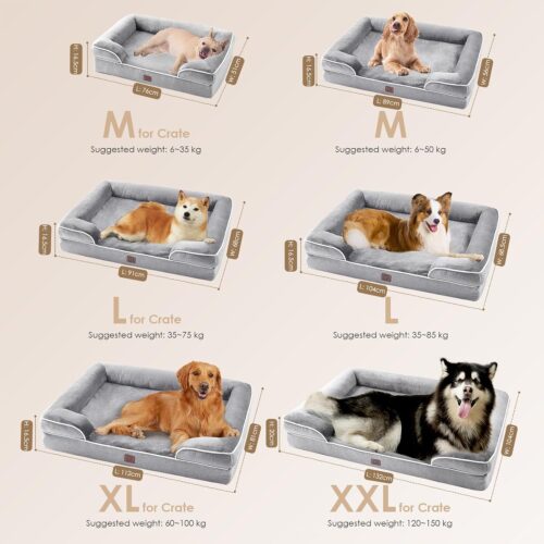 EHEYCIGA Orthopedic Dog Beds for Extra Large Dogs, Waterproof Memory Foam XL Pet Bed with Sides, Non-Slip and Egg-Crate Foam Big Dog Couch Bed with Washable Removable Cover, Grey - Image 132