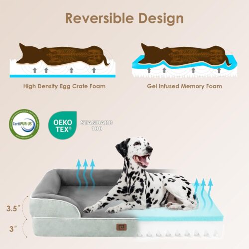 EHEYCIGA Orthopedic Dog Beds for Extra Large Dogs, Waterproof Memory Foam XL Pet Bed with Sides, Non-Slip and Egg-Crate Foam Big Dog Couch Bed with Washable Removable Cover, Grey - Image 161