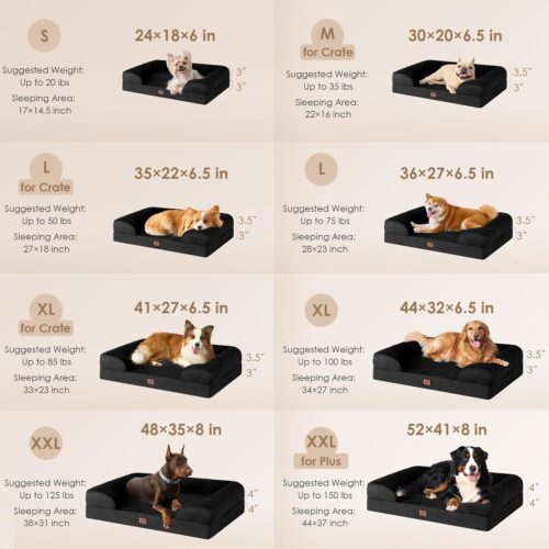EHEYCIGA Orthopedic Dog Beds for Extra Large Dogs, Waterproof Memory Foam XL Pet Bed with Sides, Non-Slip and Egg-Crate Foam Big Dog Couch Bed with Washable Removable Cover, Grey - Image 173