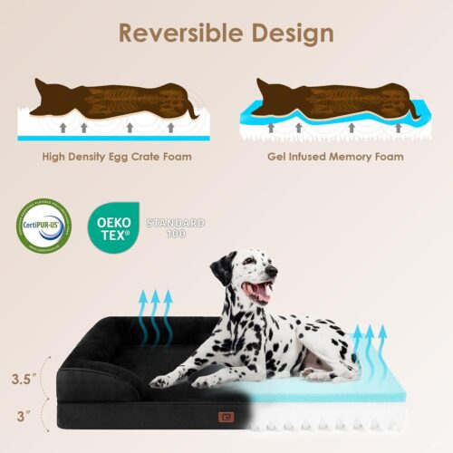 EHEYCIGA Orthopedic Dog Beds for Extra Large Dogs, Waterproof Memory Foam XL Pet Bed with Sides, Non-Slip and Egg-Crate Foam Big Dog Couch Bed with Washable Removable Cover, Grey - Image 175