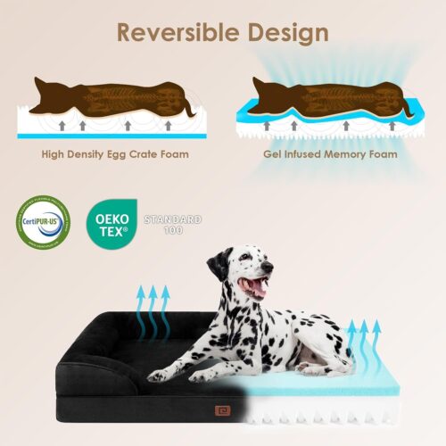 EHEYCIGA Orthopedic Dog Beds for Extra Large Dogs, Waterproof Memory Foam XL Pet Bed with Sides, Non-Slip and Egg-Crate Foam Big Dog Couch Bed with Washable Removable Cover, Grey - Image 199