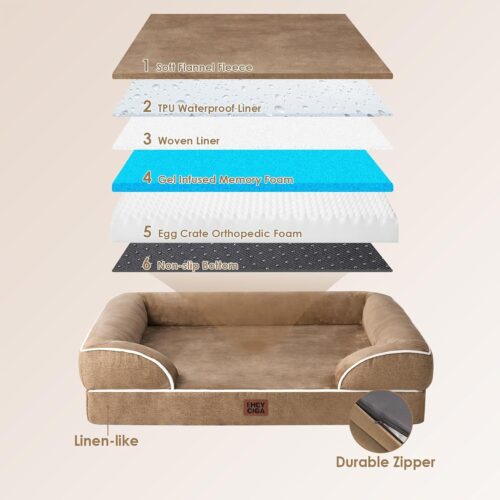 EHEYCIGA Orthopedic Dog Beds for Extra Large Dogs, Waterproof Memory Foam XL Pet Bed with Sides, Non-Slip and Egg-Crate Foam Big Dog Couch Bed with Washable Removable Cover, Grey - Image 203