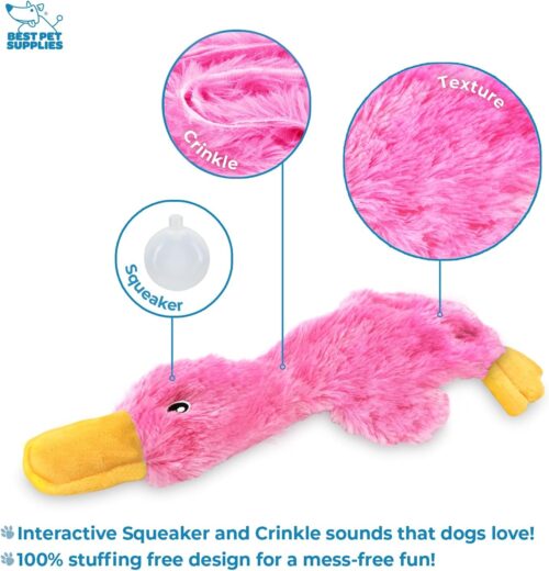 Best Pet Supplies Crinkle Dog Toy for Small, Medium, and Large Breeds, Cute No Stuffing Duck with Soft Squeaker, Fun for Indoor Puppies and Senior Pups, Plush No Mess Chew and Play - Yellow - Image 128