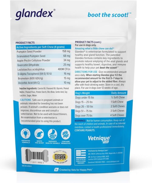 Vetnique Labs Glandex Anal Gland Soft Chew Treats with Pumpkin for Dogs Digestive Enzymes, Probiotics Fiber Supplement for Dogs Boot The Scoot (Peanut Butter Chews, 60 Count) - Image 32