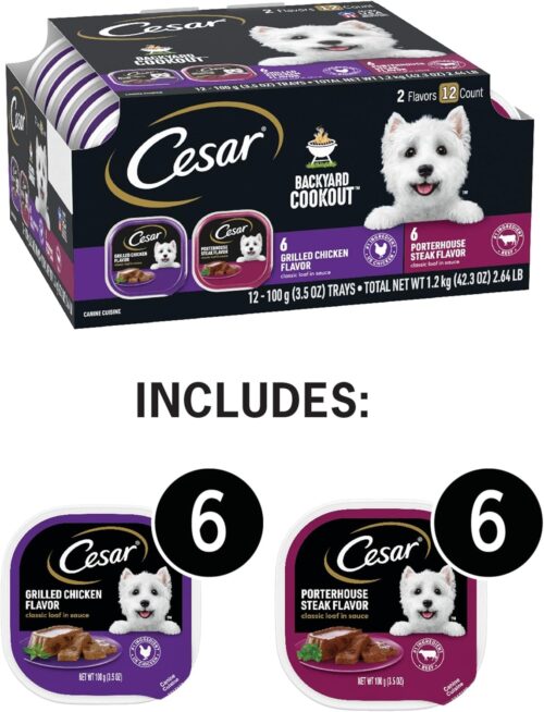 CESAR Adult Wet Dog Food Classic Loaf in Sauce Grilled Chicken, Filet Mignon, Porterhouse Steak, Beef, Chicken & Liver and Turkey Variety Pack, 3.5 oz. Easy Peel Trays, Pack of 36 - Image 57