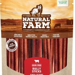 Natural Farm Odor-Free Bully Sticks (6 Inch, 25 Pack), 1.3 lb. Bag, Fully Digestible 100% Beef Pizzle Chews, Grass-Fed, Non-GMO, Grain-Free, Natural Long-Lasting Chews for Small & Large Dogs