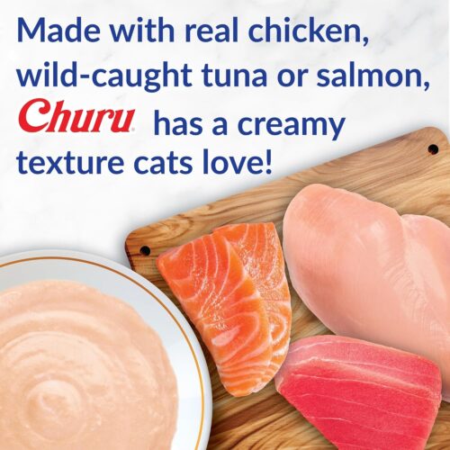 INABA Churu Cat Treats, Grain-Free, Lickable, Squeezable Creamy Purée Cat Treat/Topper with Vitamin E & Taurine, 0.5 Ounces Each Tube, 50 Tubes, Tuna & Chicken Variety - Image 4