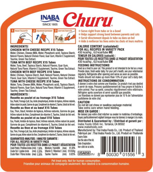 INABA Churu Cat Treats, Grain-Free, Lickable, Squeezable Creamy Purée Cat Treat/Topper with Vitamin E & Taurine, 0.5 Ounces Each Tube, 50 Tubes, Tuna & Chicken Variety - Image 25