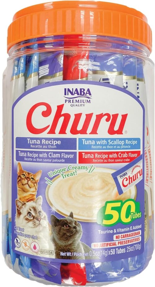 INABA Churu Cat Treats, Grain-Free, Lickable, Squeezable Creamy Purée Cat Treat/Topper with Vitamin E & Taurine, 0.5 Ounces Each Tube, 50 Tubes, Tuna & Chicken Variety - Image 41