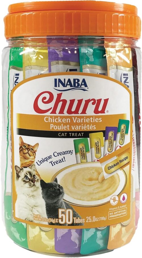 INABA Churu Cat Treats, Grain-Free, Lickable, Squeezable Creamy Purée Cat Treat/Topper with Vitamin E & Taurine, 0.5 Ounces Each Tube, 50 Tubes, Tuna & Chicken Variety - Image 62