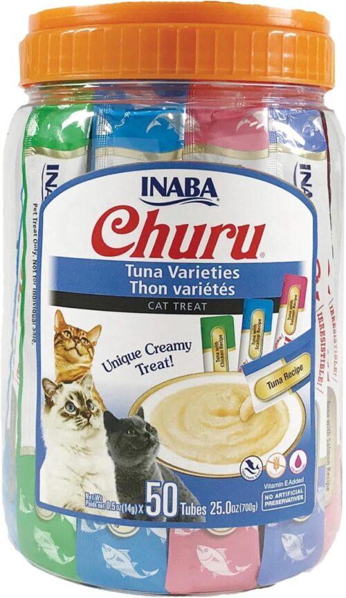 INABA Churu Cat Treats, Grain-Free, Lickable, Squeezable Creamy Purée Cat Treat/Topper with Vitamin E & Taurine, 0.5 Ounces Each Tube, 50 Tubes, Tuna & Chicken Variety - Image 108
