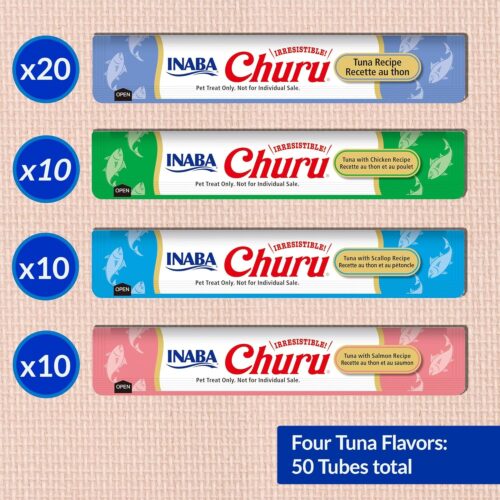 INABA Churu Cat Treats, Grain-Free, Lickable, Squeezable Creamy Purée Cat Treat/Topper with Vitamin E & Taurine, 0.5 Ounces Each Tube, 50 Tubes, Tuna & Chicken Variety - Image 110