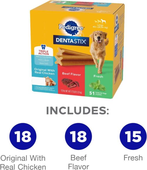 PEDIGREE DENTASTIX Large Dog Dental Care Treats Original, Beef & Fresh Variety Pack, 2.73 lb.Pack (51 Treats) - Image 2