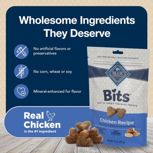 Blue Buffalo Bits Soft Dog Treats for Training, Made With Natural Ingredients & Enhanced with DHA, Chicken Recipe, 19-oz Bag - Image 52