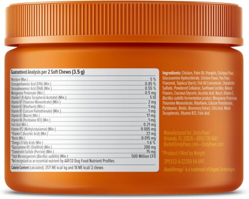 Zesty Paws Multivitamin Treats for Dogs - Glucosamine Chondroitin for Joint Support + Digestive Enzymes & Probiotics - Grain Free Dog Vitamin for Skin & Coat + Immune Health - Chicken Flavor - 90ct - Image 33
