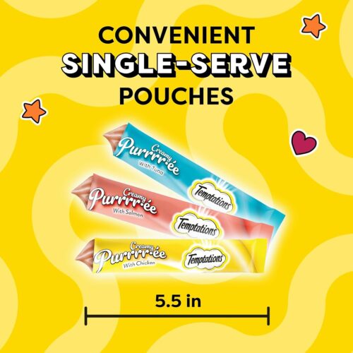 Temptations Creamy Puree with Chicken, Salmon, and Tuna Variety Pack of Lickable, Squeezable Cat Treats, 0.425 Oz Pouches, 24 Count - Image 10