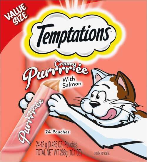 Temptations Creamy Puree with Chicken, Salmon, and Tuna Variety Pack of Lickable, Squeezable Cat Treats, 0.425 Oz Pouches, 24 Count - Image 14