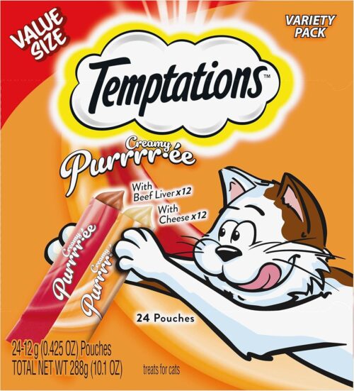 Temptations Creamy Puree with Chicken, Salmon, and Tuna Variety Pack of Lickable, Squeezable Cat Treats, 0.425 Oz Pouches, 24 Count - Image 36