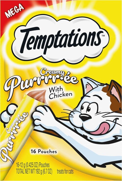 Temptations Creamy Puree with Chicken, Salmon, and Tuna Variety Pack of Lickable, Squeezable Cat Treats, 0.425 Oz Pouches, 24 Count - Image 47