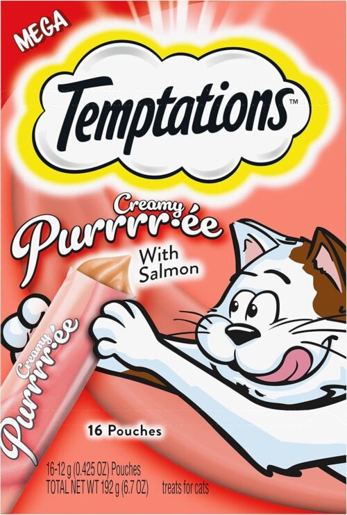 Temptations Creamy Puree with Chicken, Salmon, and Tuna Variety Pack of Lickable, Squeezable Cat Treats, 0.425 Oz Pouches, 24 Count - Image 62