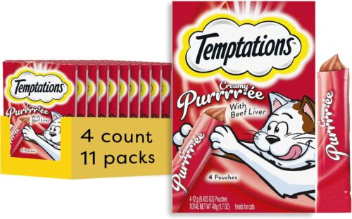 Temptations Creamy Puree with Chicken, Salmon, and Tuna Variety Pack of Lickable, Squeezable Cat Treats, 0.425 Oz Pouches, 24 Count - Image 70