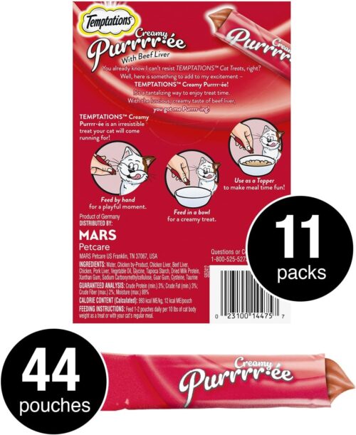 Temptations Creamy Puree with Chicken, Salmon, and Tuna Variety Pack of Lickable, Squeezable Cat Treats, 0.425 Oz Pouches, 24 Count - Image 71