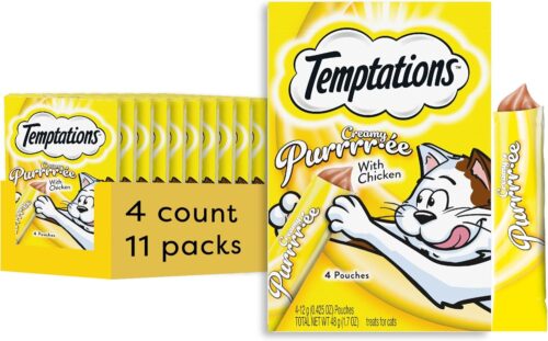 Temptations Creamy Puree with Chicken, Salmon, and Tuna Variety Pack of Lickable, Squeezable Cat Treats, 0.425 Oz Pouches, 24 Count - Image 80