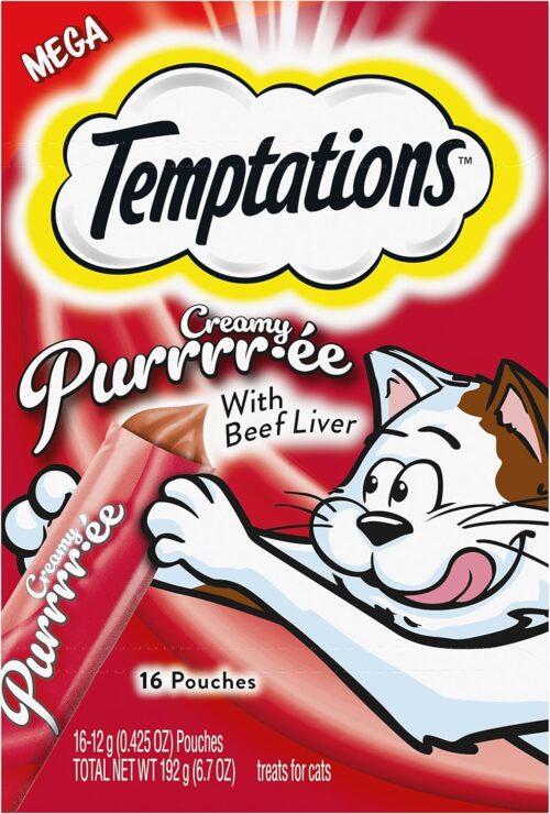Temptations Creamy Puree with Chicken, Salmon, and Tuna Variety Pack of Lickable, Squeezable Cat Treats, 0.425 Oz Pouches, 24 Count - Image 88