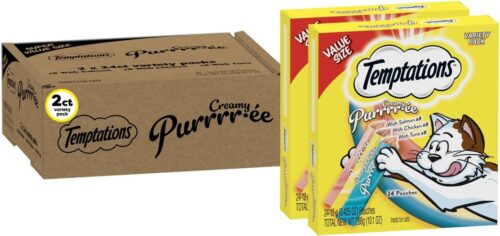 Temptations Creamy Puree with Chicken, Salmon, and Tuna Variety Pack of Lickable, Squeezable Cat Treats, 0.425 Oz Pouches, 24 Count - Image 96