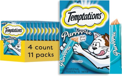 Temptations Creamy Puree with Chicken, Salmon, and Tuna Variety Pack of Lickable, Squeezable Cat Treats, 0.425 Oz Pouches, 24 Count - Image 100