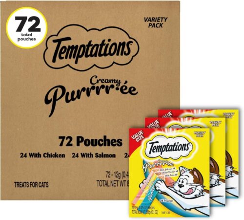 Temptations Creamy Puree with Chicken, Salmon, and Tuna Variety Pack of Lickable, Squeezable Cat Treats, 0.425 Oz Pouches, 24 Count - Image 107
