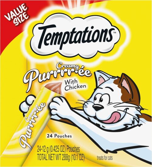 Temptations Creamy Puree with Chicken, Salmon, and Tuna Variety Pack of Lickable, Squeezable Cat Treats, 0.425 Oz Pouches, 24 Count - Image 114