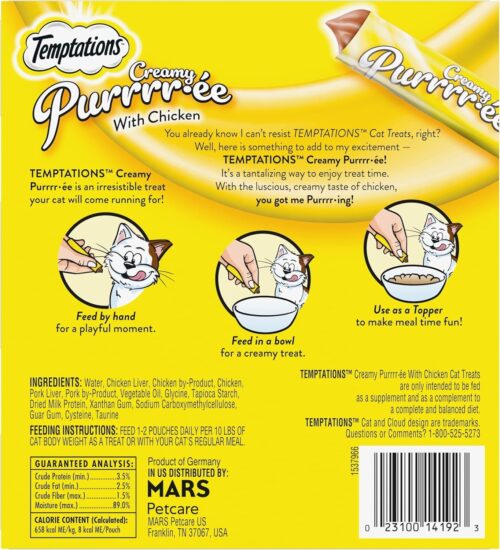 Temptations Creamy Puree with Chicken, Salmon, and Tuna Variety Pack of Lickable, Squeezable Cat Treats, 0.425 Oz Pouches, 24 Count - Image 115