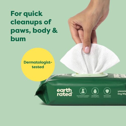 Earth Rated Pet Grooming Wipes for Dogs and Cats, Hypoallergenic, Cleaning and Hydrating, for Paws, Body and Butt, Unscented, 100 Count - Image 2