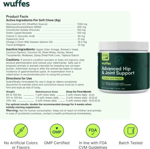 Wuffes Advanced Dog Hip and Joint Supplement with Glucosamine, Chondroitin, Omega 3, MSM, and Green Lipped Mussel, 60 Pork Flavored Chews for Small and Medium Dog Breeds - Image 25