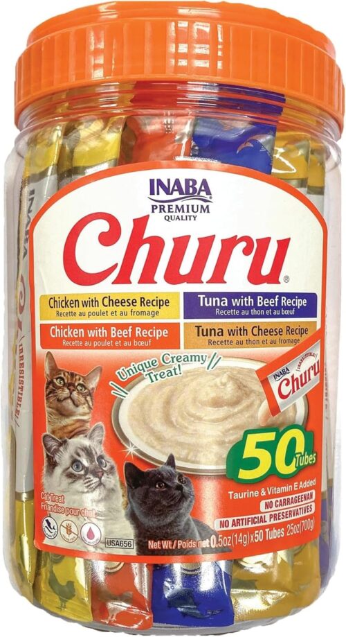 INABA Churu Cat Treats, Grain-Free, Lickable, Squeezable Creamy Purée Cat Treat/Topper with Vitamin E & Taurine, 0.5 Ounces Each Tube, 50 Tubes, Tuna & Chicken Variety - Image 24
