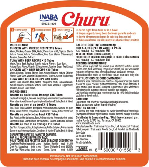 INABA Churu Cat Treats, Grain-Free, Lickable, Squeezable Creamy Purée Cat Treat/Topper with Vitamin E & Taurine, 0.5 Ounces Each Tube, 50 Tubes, Tuna & Chicken Variety - Image 25