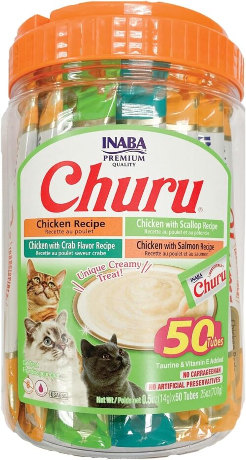 INABA Churu Cat Treats, Grain-Free, Lickable, Squeezable Creamy Purée Cat Treat/Topper with Vitamin E & Taurine, 0.5 Ounces Each Tube, 50 Tubes, Tuna & Chicken Variety - Image 38